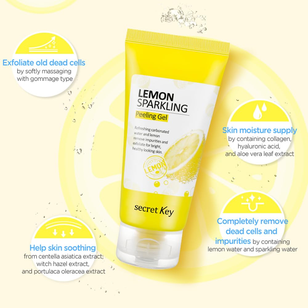 Secretkey Lemon Sparkling Peeling Gel, Deep Cleansing, Exfoliation, Skin Moisturization, Low Irritation For Sensitive Skin Fl. 4