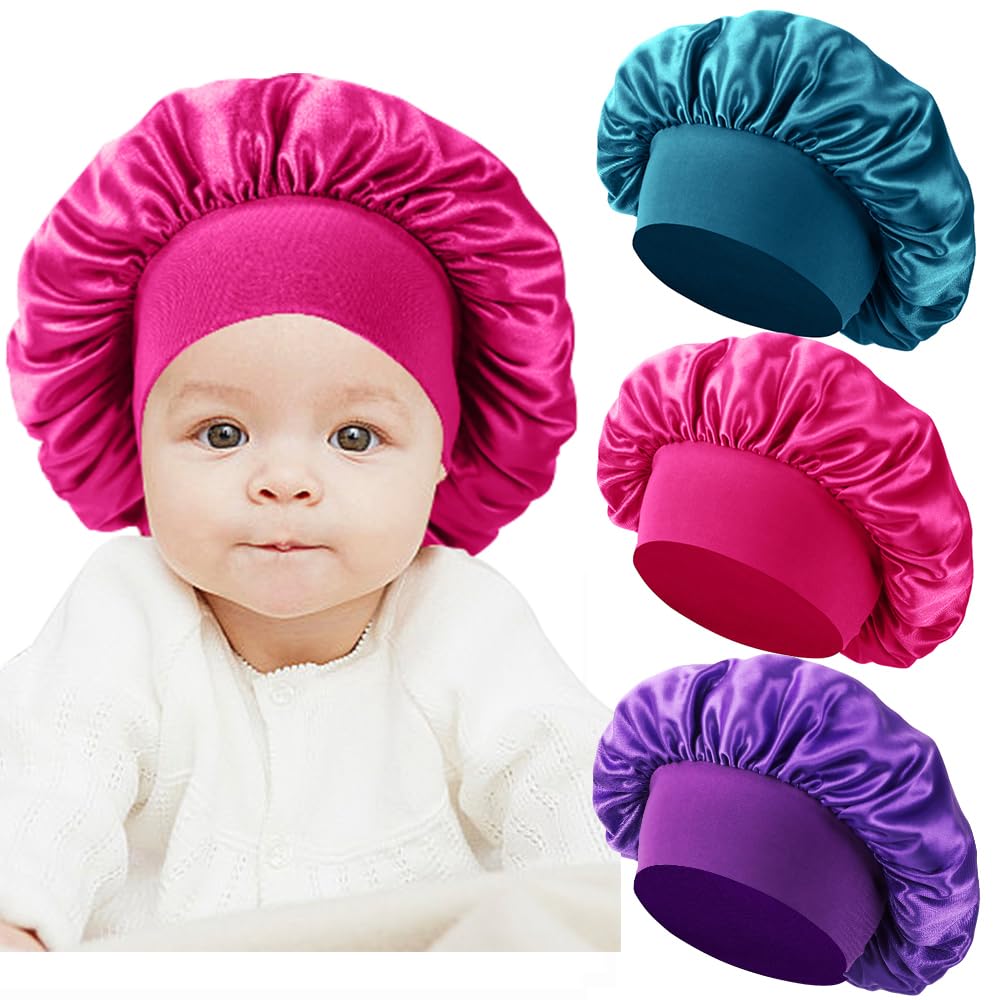 Haniraba 3 Pcs Baby Bonnets For Sleeping,Infant Sleep Cap Hair Bonnet For Baby Girls,Boys,Toddlers Shower Bonnet