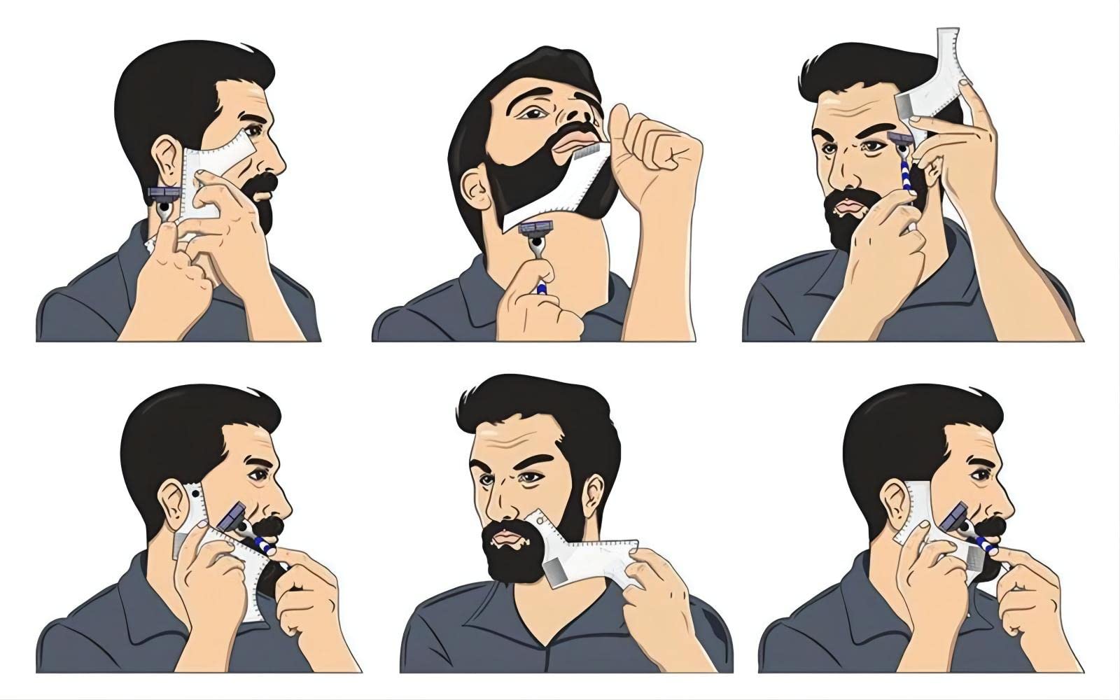 Men's Beard Shaping Tool With Inbuilt Comb Transparent Template Styling Comb Templates for Goatee Mustache Sideburns, Jaw Cheek/