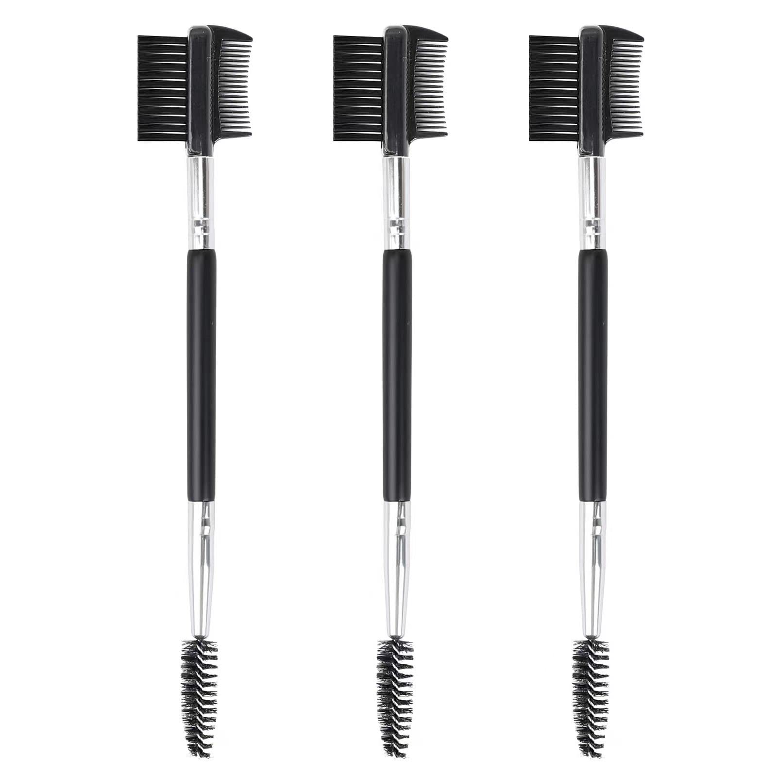 3pcs 3 Head Eyebrow Eyelash Shaper Eyelash Comb Double Head Brush Makeup Grooming Tool Cosmetic with 3 Different Spoolie Brushes