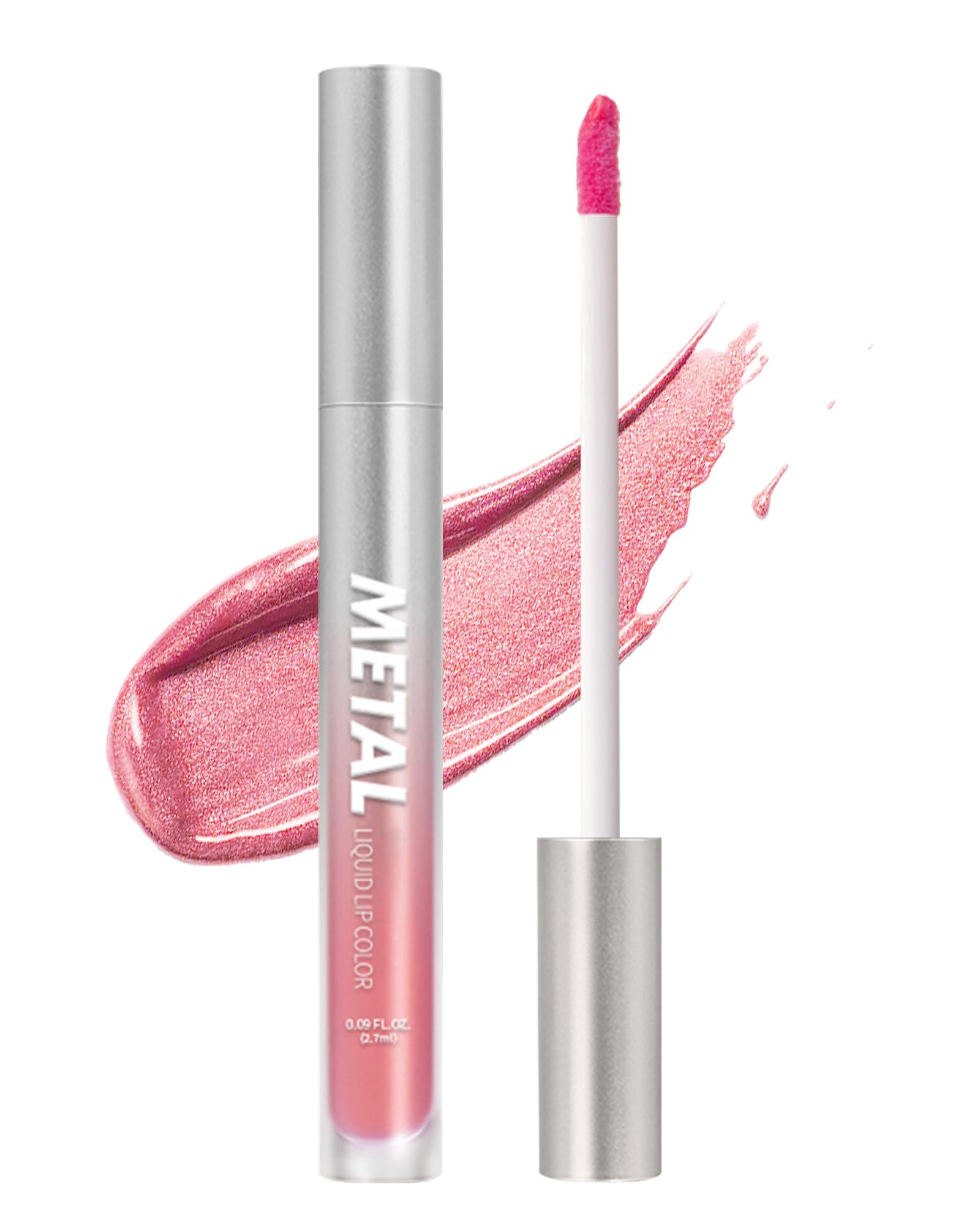 Diamond Shimmer Matte Lipstick, Pink Metallic Glitter Lip Gloss Liquid Lipstick, Longlasting High Pigment Waterproof Smudgeproof