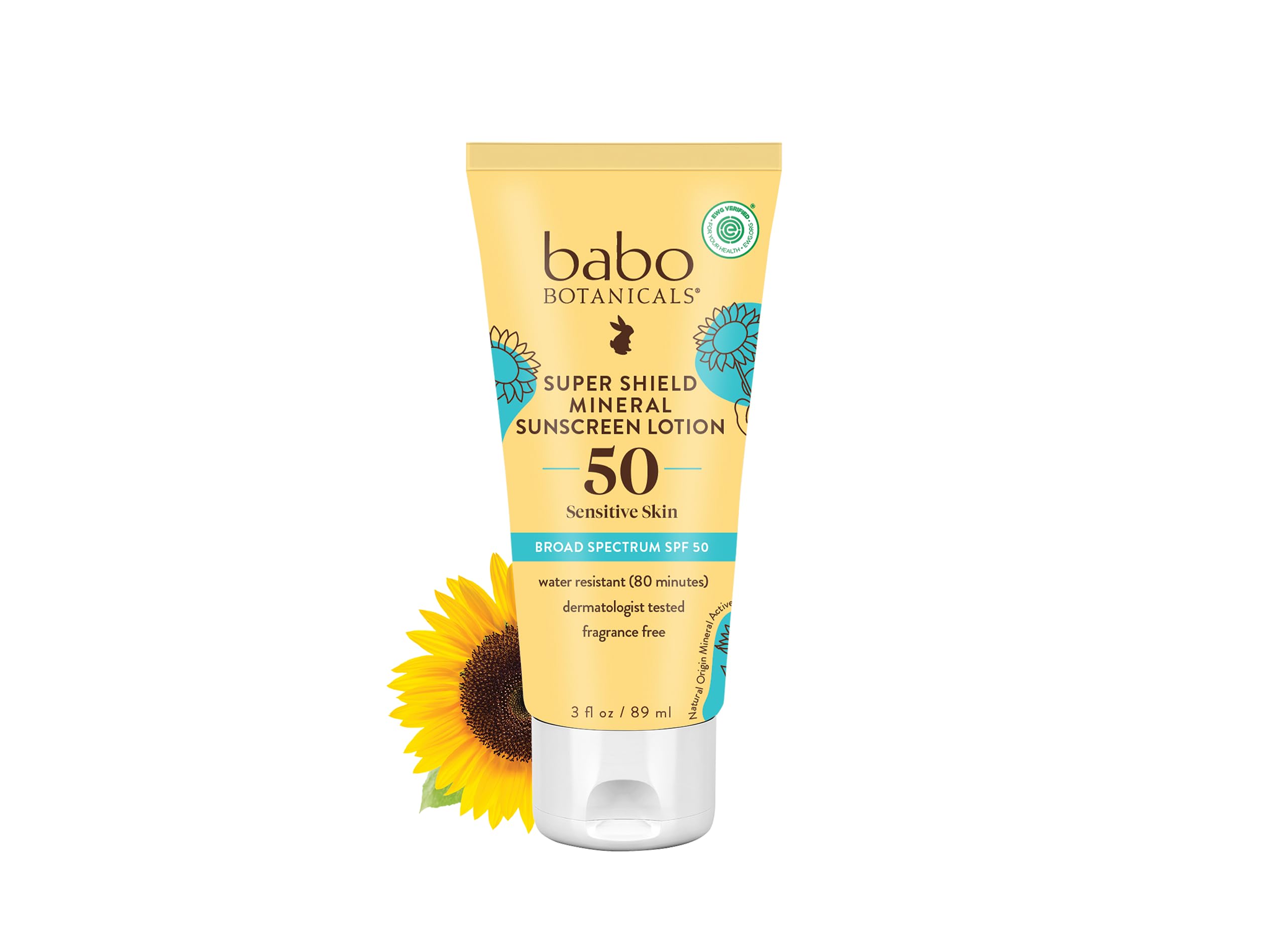 Babo Botanicals Sheer Mineral Sunscreen Lotion SPF 50 - Natural Zinc Oxide - Extra Sensitive Skin - Lightweight - Water Resistan
