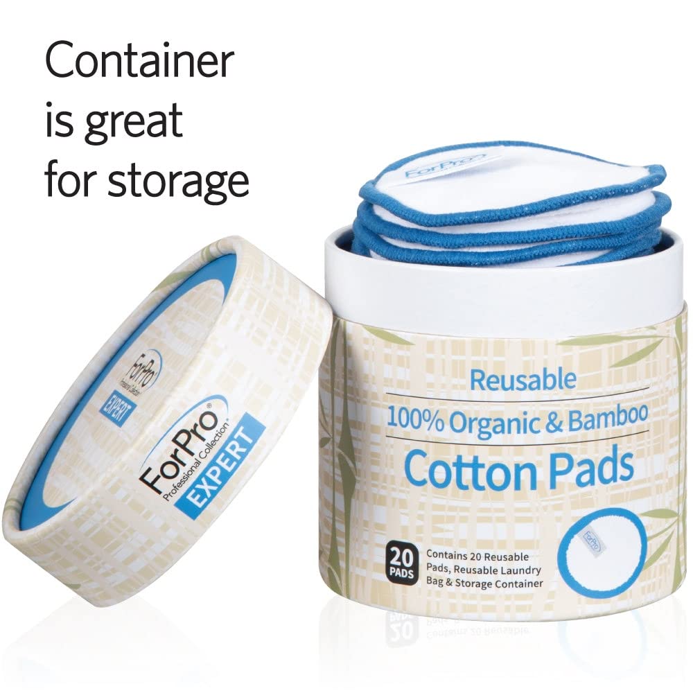 Forpro Professional Collection Expert Reusable Cotton Rounds (20 Pack), 100% Organic And Bamboo Makeup Remover Pads, Includes Dr