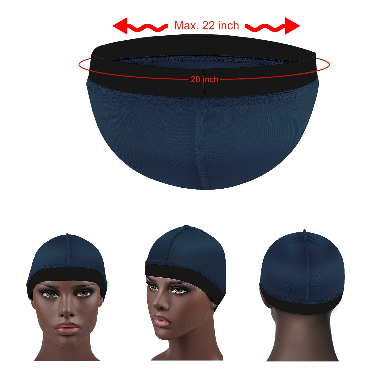 2Pcs Wave Cap Silky Stocking Wave Caps For Men, Good Compression Over Durag (Black+Navy Blue)