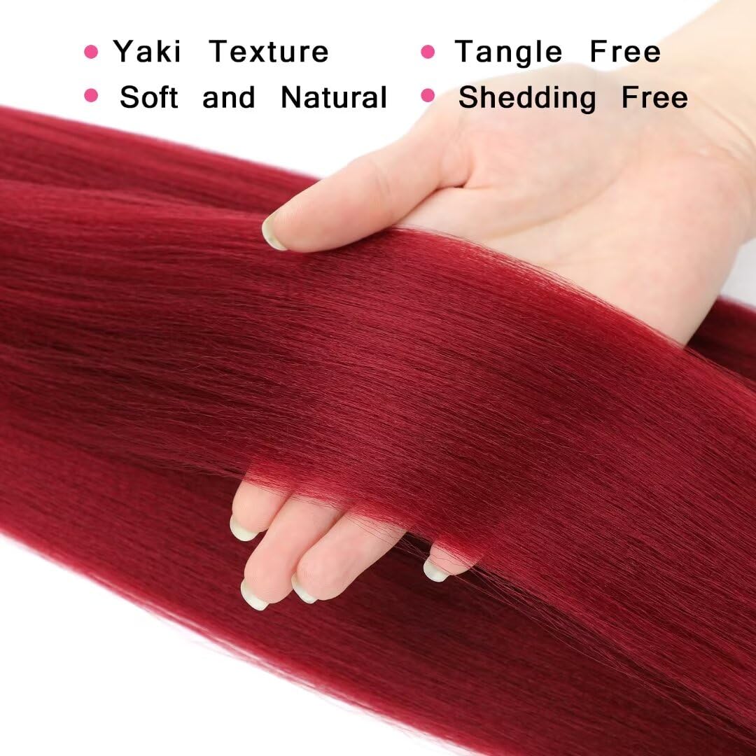 34Inch Long Braiding Hair Pre Stretched 6 Packs 110G/Pack Burgundy Easy Braids Yaki Texture Synthetic Prestretched Crochet Hair