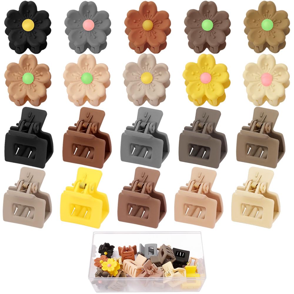 Ahoney 20Pcs Small Hair Claw Clips for Women Girls, 1inch Mini Matte Hair Clips Tiny Claw Hair Clips for Thin Thick Medium Hair 