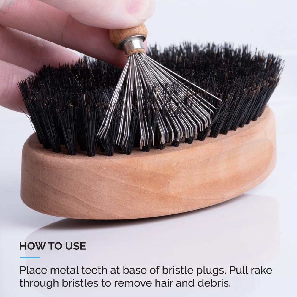 ZEUS 100% Firm Boar Bristle Beard Brush, Military-Style, Brush Gift Set with Brush Cleaner and Tin! (SOFT BRISTLES) - Q92