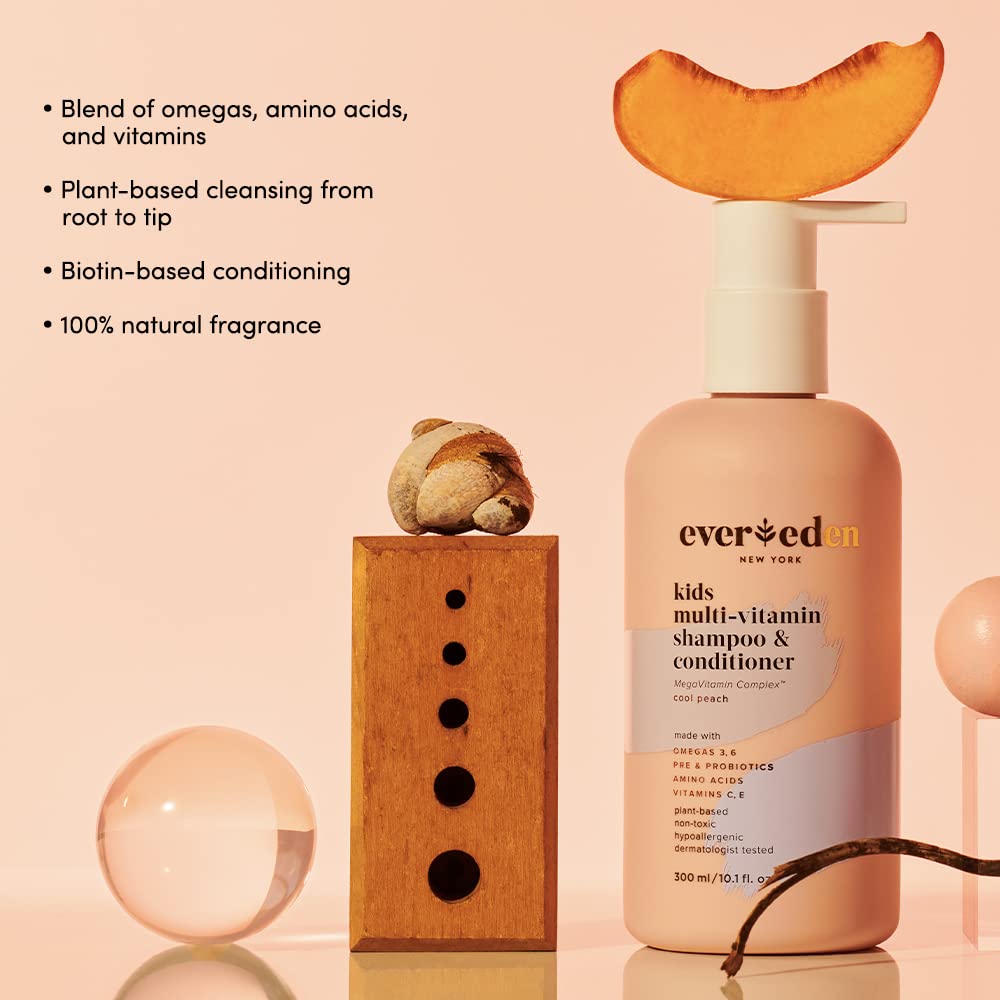 Evereden Kids Shampoo and Conditioner 2 in 1: Cool Peach, 10.1 fl oz. | Plant Based and Natural Kids Skin Care | Non-toxic and O