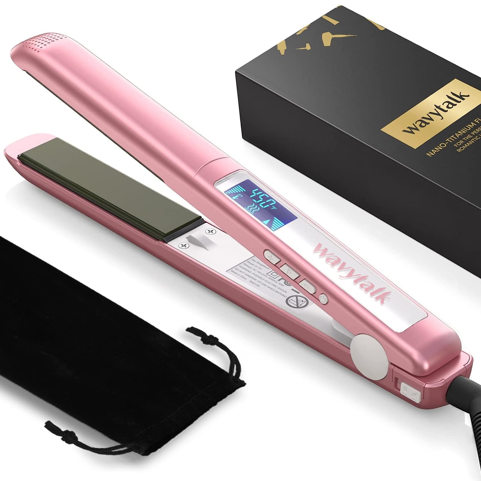 Wavytalk Salon Flat Iron Hair Straightener, Negative Ion Function with Titanium Plates Get Shinier & Smoother Hair, 15 Adjustabl