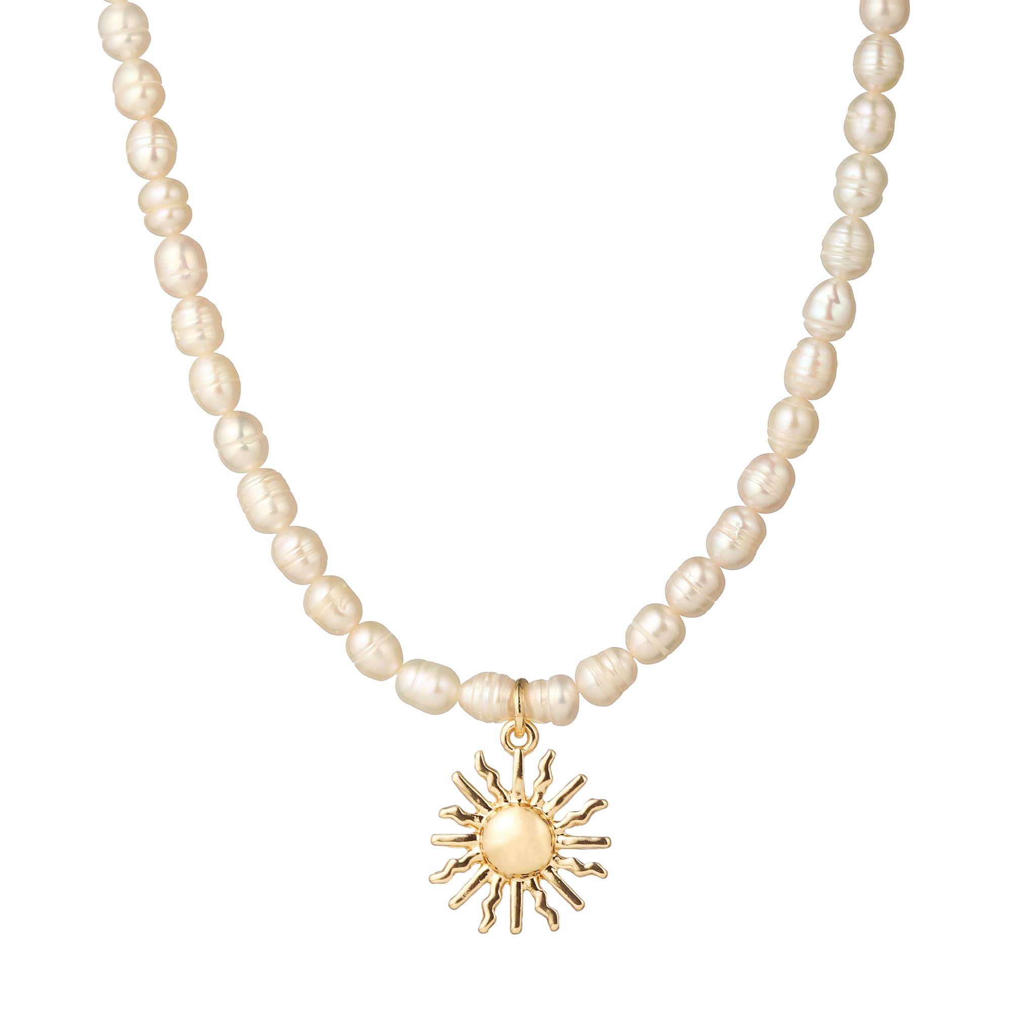 wgoud Natural Freshwater Pearl Choker Necklace for Women, Trendy 14K Gold Plated Pearl Necklaces Handmade Jewelry Gift (Sun Neck
