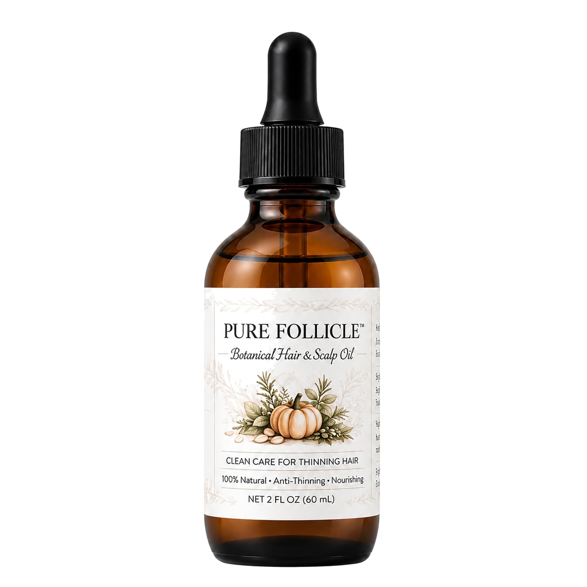 Pure Follicle Hair & Scalp Oil with Pumpkin Seed Oil, Rosemary Oil, Peppermint Oil & Vitamin E, 2 Fl Oz