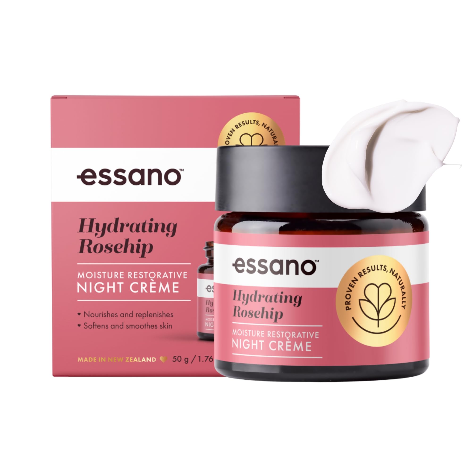 Essano Rosehip Oil Retinol Night Cream, Skin Care Face Moisturizer with Hyaluronic Acid, Natural Face Cream to Support Appearanc
