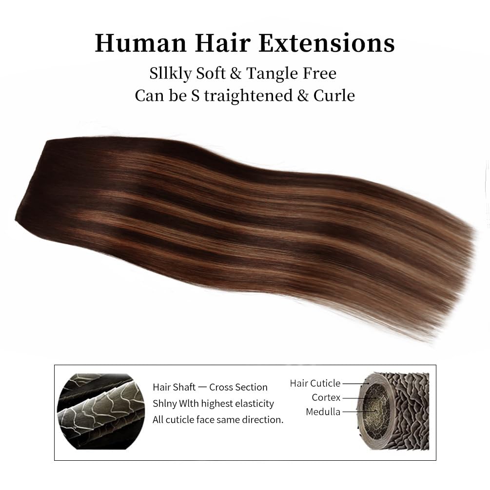 16 Inch Clip-In Hair Extensions Remy Human Hair For Women - Soft Handmade Real Human Hair Clip In Extensions, Straight, Thick, 1