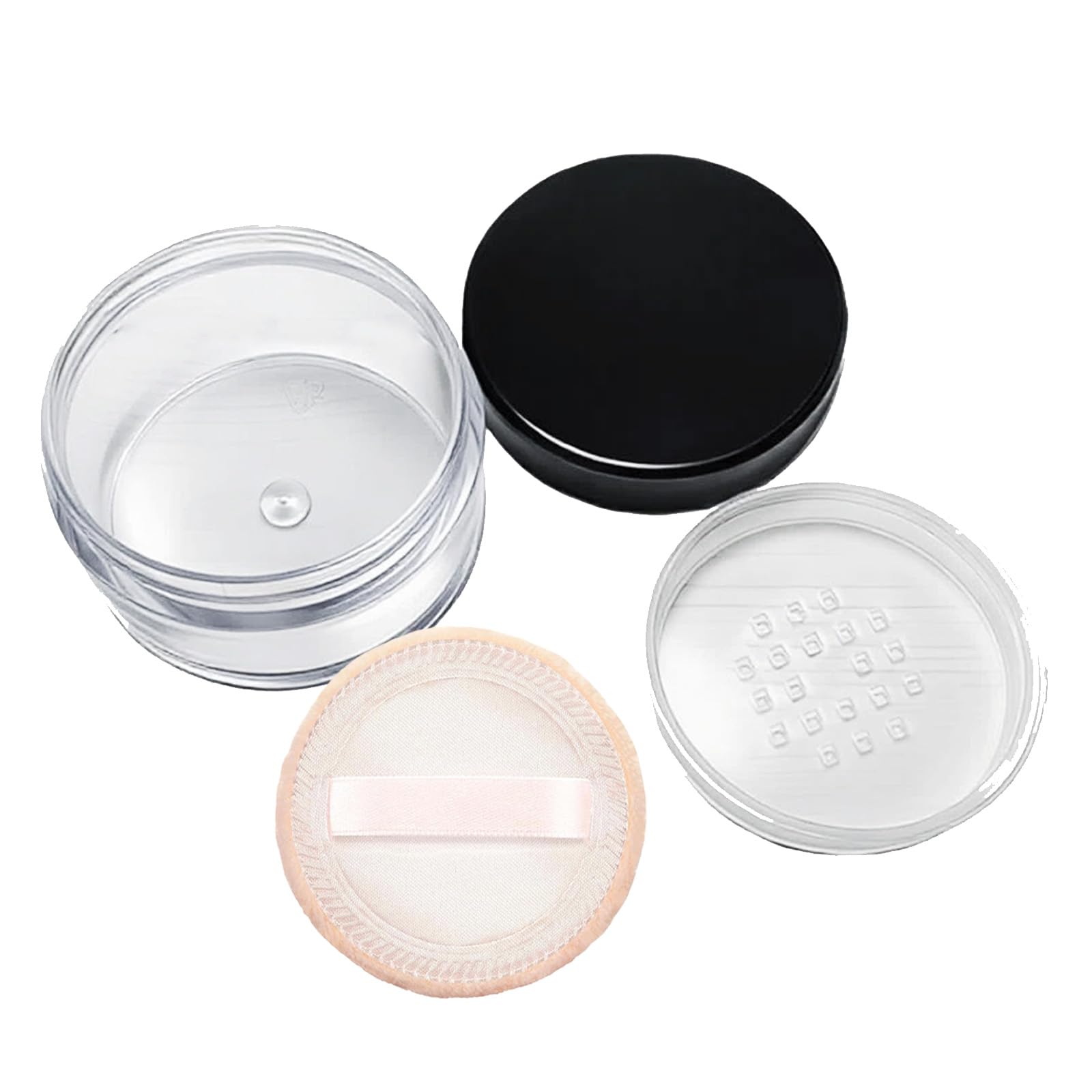 1PCS 60ml 2oz Empty Clear Make-up Loose Powder Container Case with Soft Sponge Powder Puff Screw Black Lid and Foundation Box