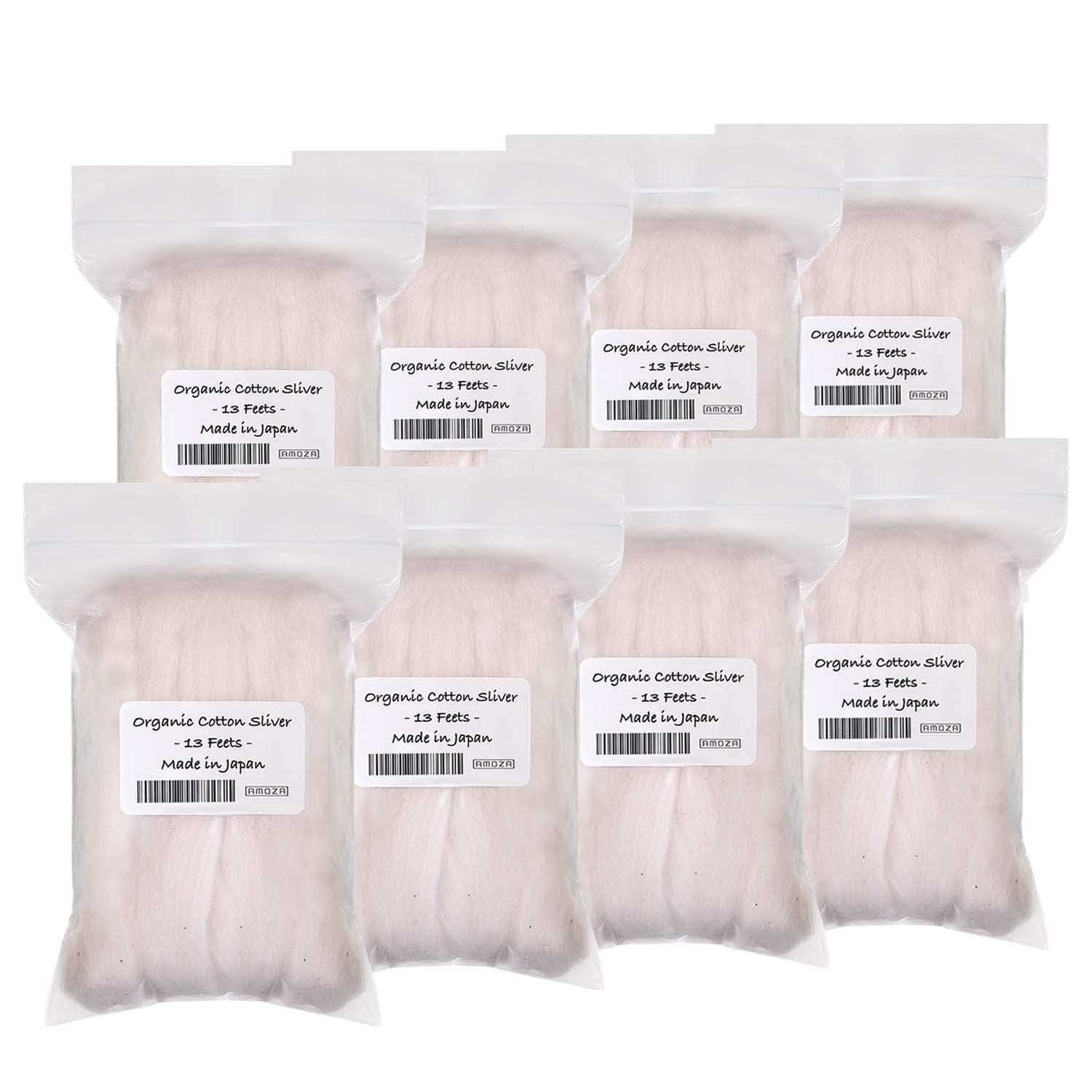 Japanese Organic Cotton Sliver 13 Feets 100% Organic Unbleached [Made in Japan] (8 Packs)
