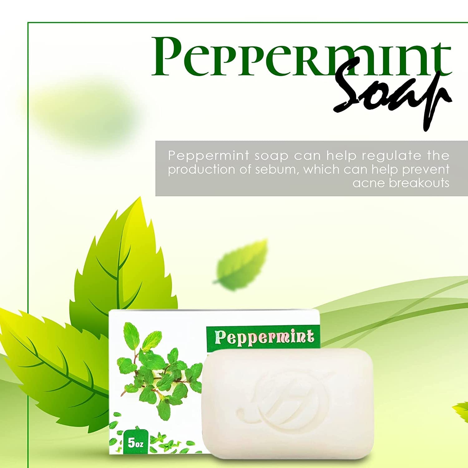 HERBOGANIC Peppermint Herbal Soap | Pack of 3 of 5oz soap Bar | Natural Bar Soap for Face and Body | Hydrating and Nourishing |