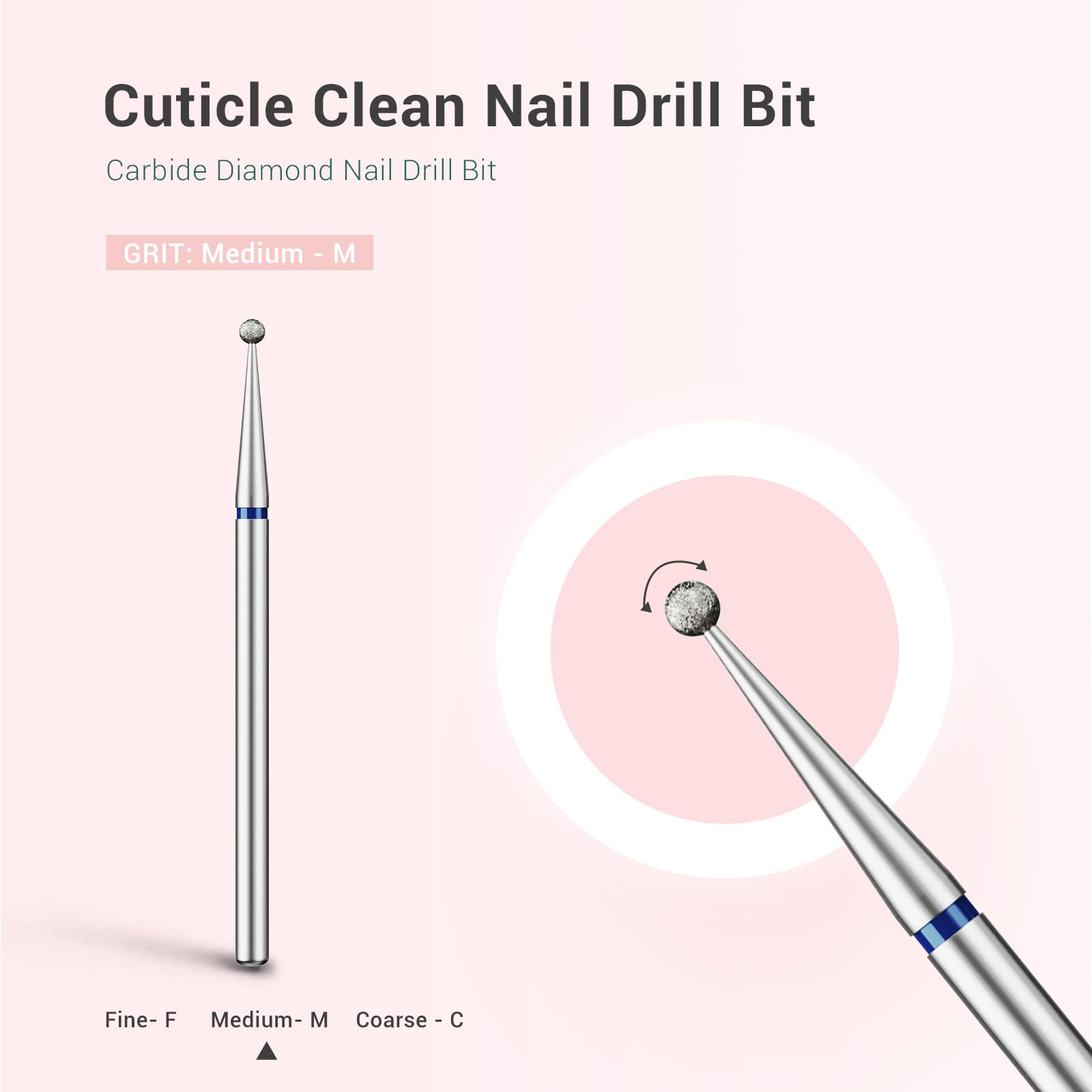 Melodysusie 1.8Mm Ball Shape Cuticle Clean Nail Drill Bit 3/32 ' ', Professional Safety Carbide Diamond Under Nail Cleaner For C