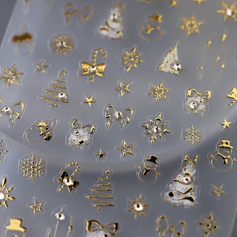 FBABFBUO Christmas Nail Art Stickers - Luxury Gold Snowflake & Xmas Tree 5D Decals for Manicure Decor - Model sa782