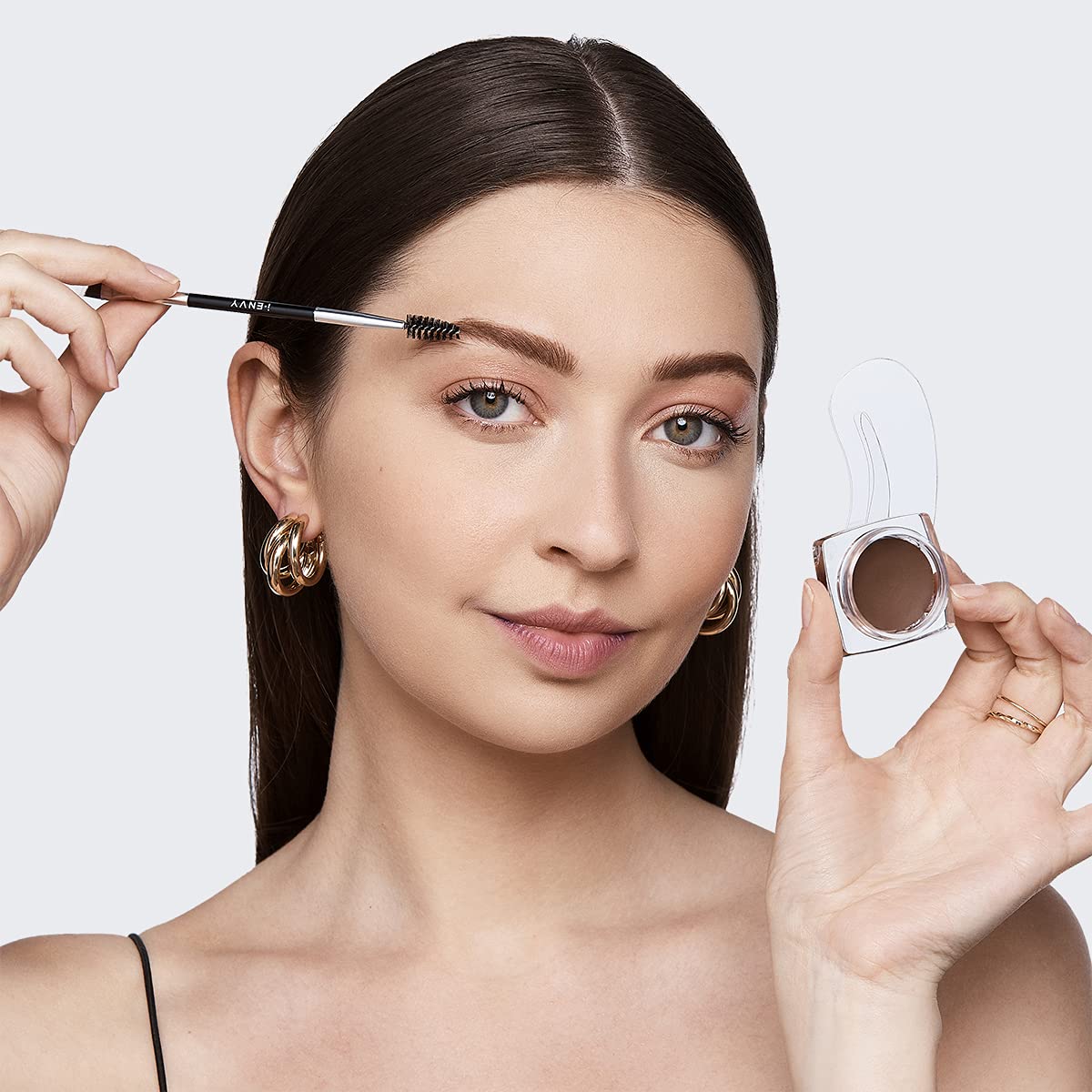 Ienvy By Kiss All-In-One Brow Pomade Dark Brown Kbpm01 Waterproof Long Lasting Mirror Cap Stencils Included