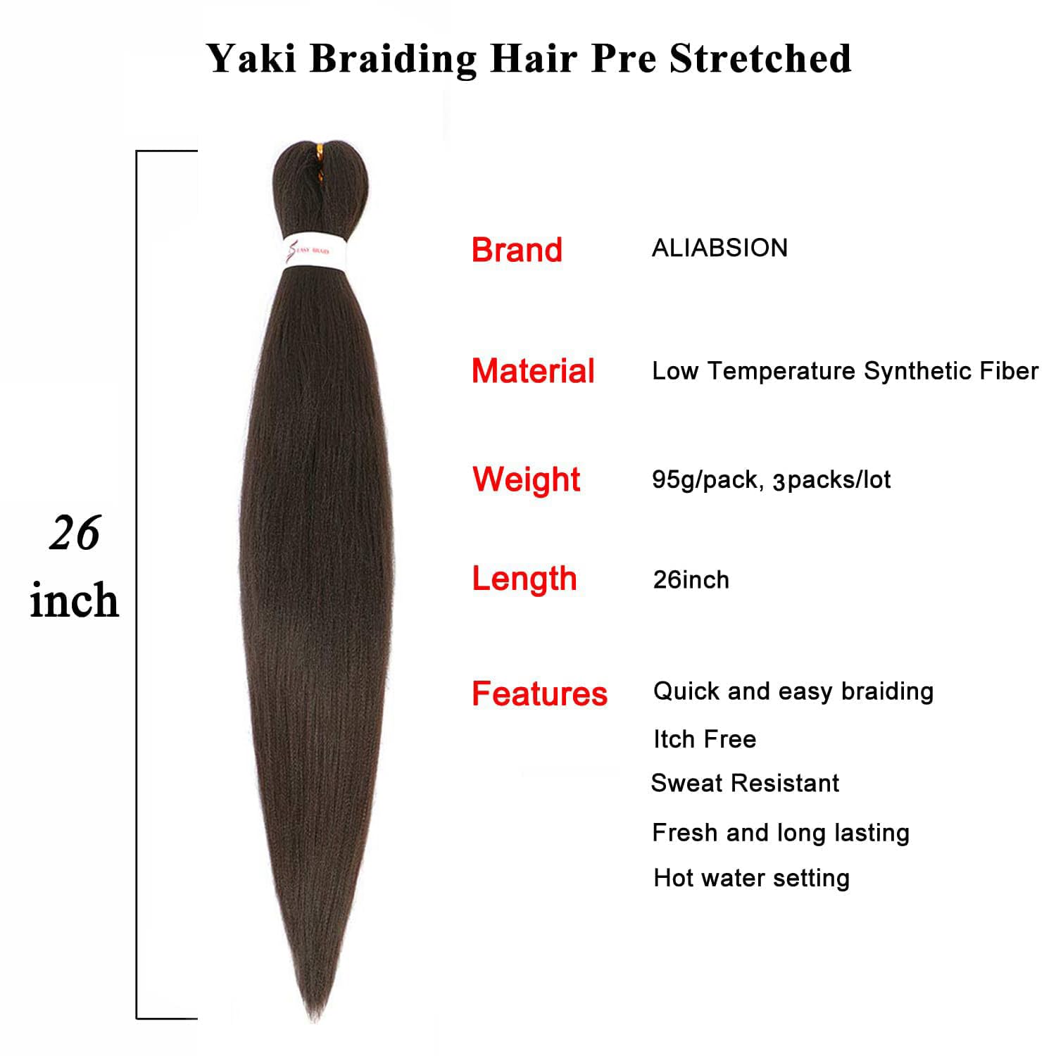 Chocolate Brown Braiding Hair Pre Stretched Synthetic Braiding Hair Extensions Prestretched 3Pcs 26Inch Yaki Texture Dark Brown