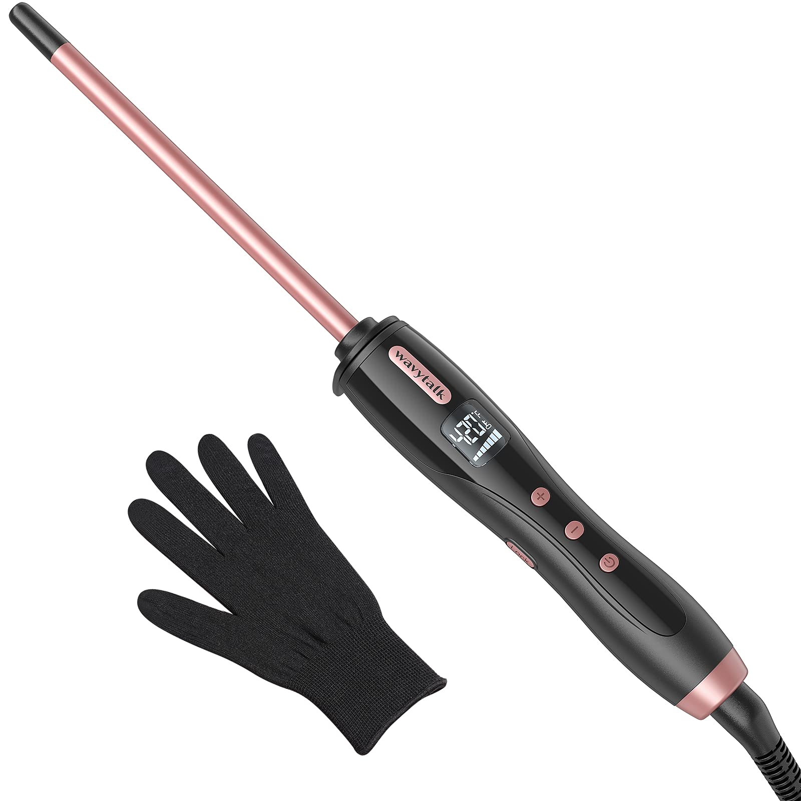 Wavytalk 3/8 Inch Small Curling Iron Wand for Short & Long Hair, Ceramic Small Barrel Curling Iron with Adjustable Temperature,