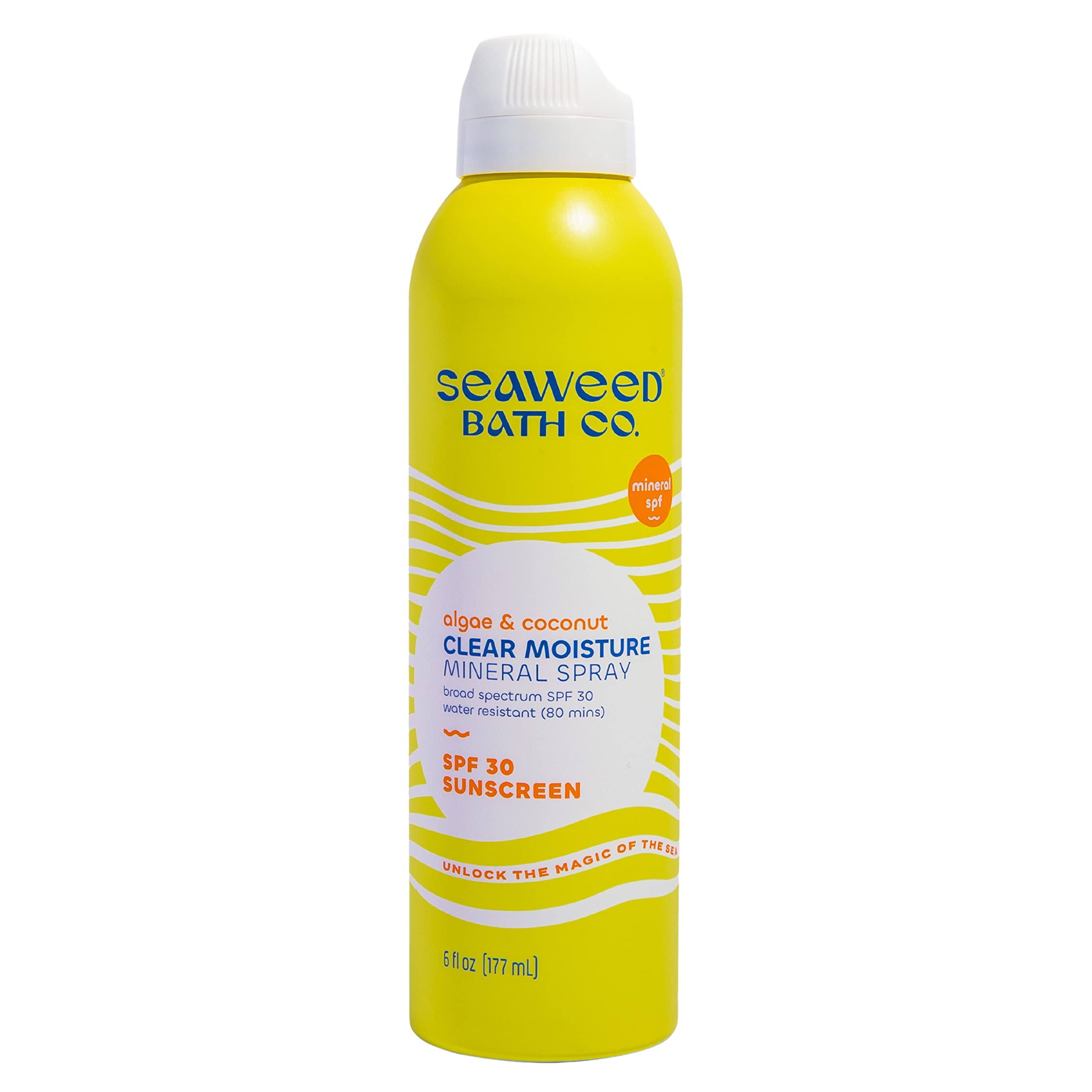 Seaweed Bath Co. Clear Moisture Mineral Spf 30 Broad Spectrum Sunscreen Spray, 6 Ounce, Sustainably Harvested Seaweed, Algae, Co