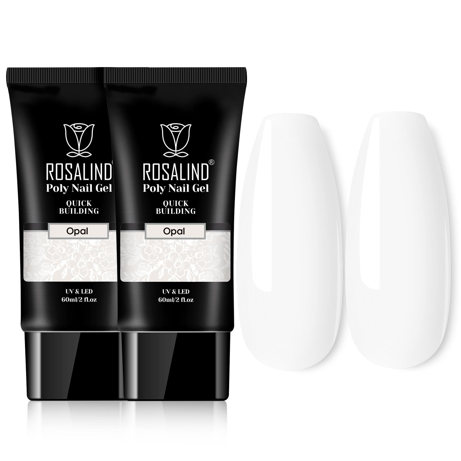 ROSALIND White Poly Extension Gel, 2 PCS 2 oz White Poly Nail Gel kit Nail Builder for Opal Nail Art Decoration, Nail Thickening