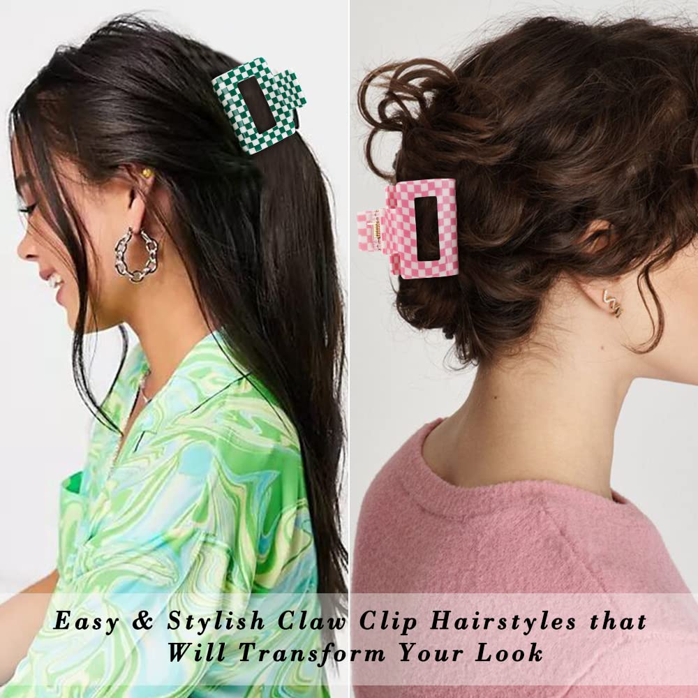 Ahoney 4 Pack Checkered Hair Clip Hair Claw Clips for Thin Hair 2 '' Hair Clips Y2k Hair Accessories Small Hair Clips for Thick