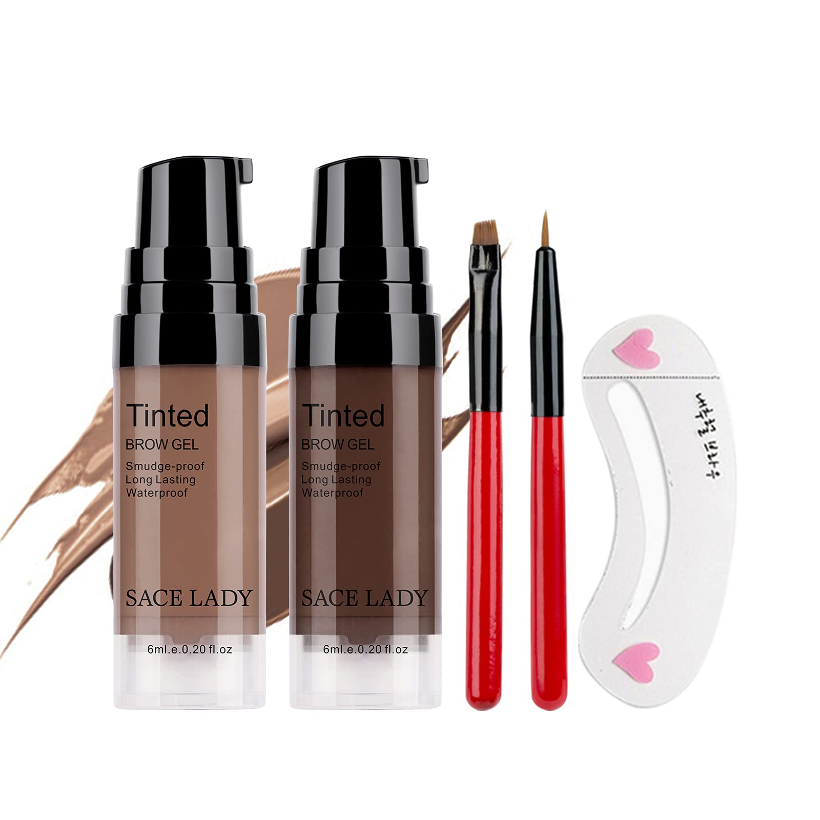 2 Colors Long Lasting Eyebrow Gel Set With Eyebrow Brushes For Waterproof Eyebrow Makeup, Eyebrow Tint Corrector Kit, Intense Br