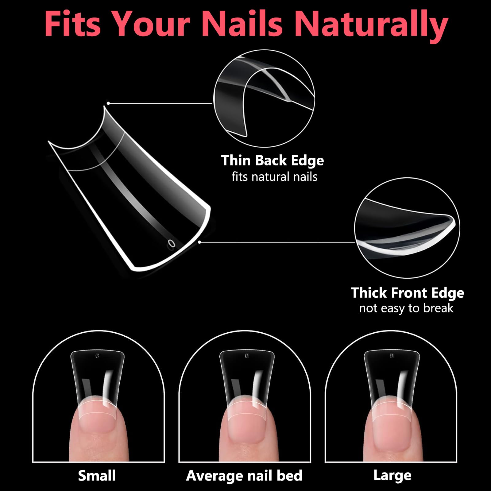 Bluezoo Duck Nail Tips, 500Pcs Clear C Curve False Nail Tips For Acrylic Nails, Gel X Half Cover Wide French Nails 10 Sizes, Y2K