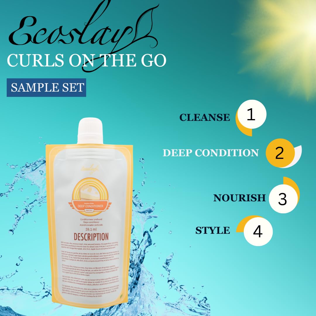Ecoslay Curls-on-the-go Sample Set - Travel Size Curly Hair Products Set - TSA Approved Curly Hair Travel Size Products - Perfec