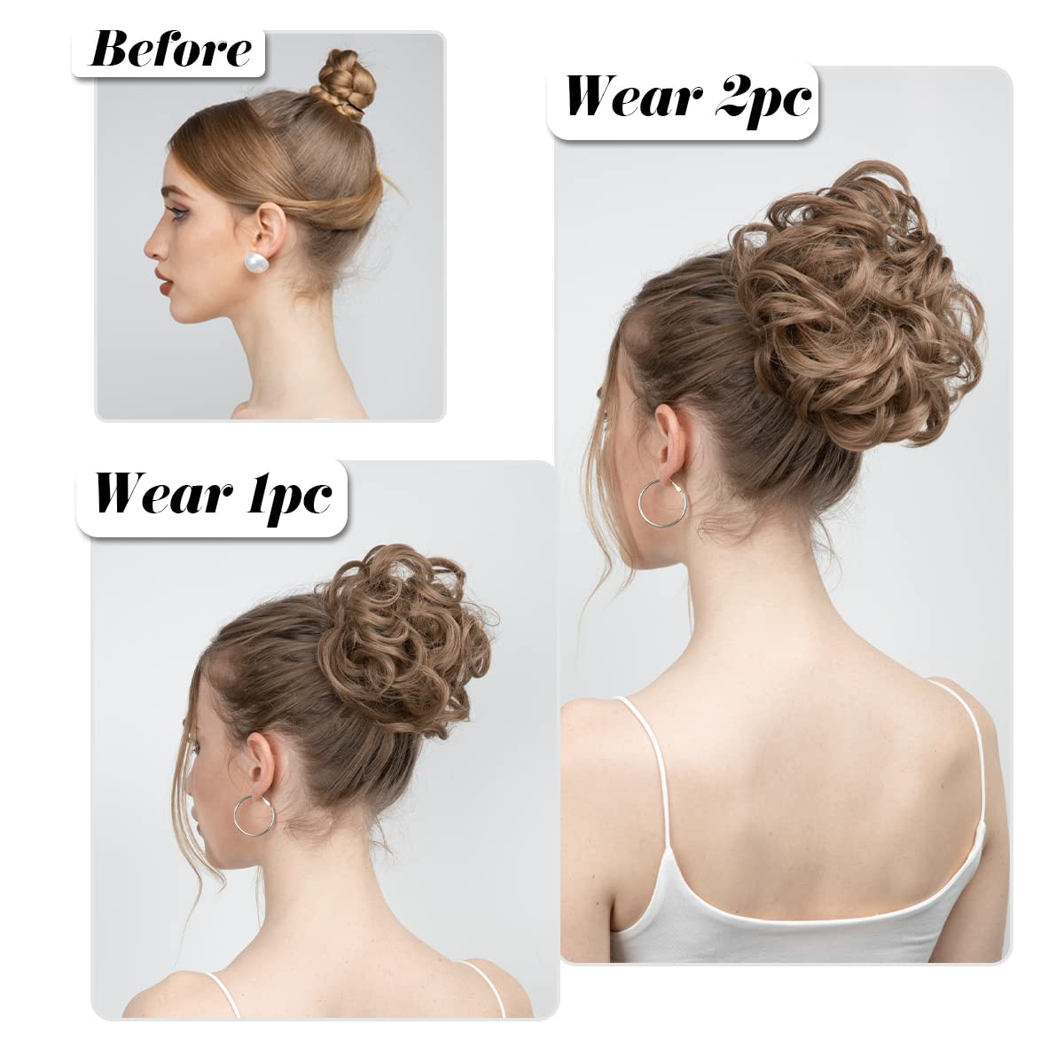 Sarla 2Pcs Beach Blonde Updo Messy Bun Hair Hair Piece Synthetic Wavy Curly Scrunchies Ponytail Extension For Women Girls