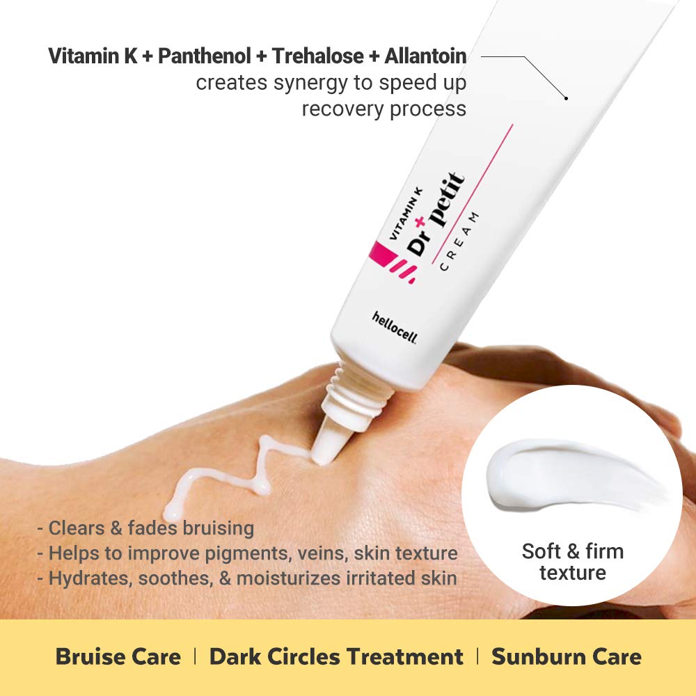 Hellocell Vitamin K Doctor Petit Cream - Bruise, Eyebags, Sunburn, Bags, Dark Spots, Circle, Face, Body, Pocket Size, Handy, 0.5