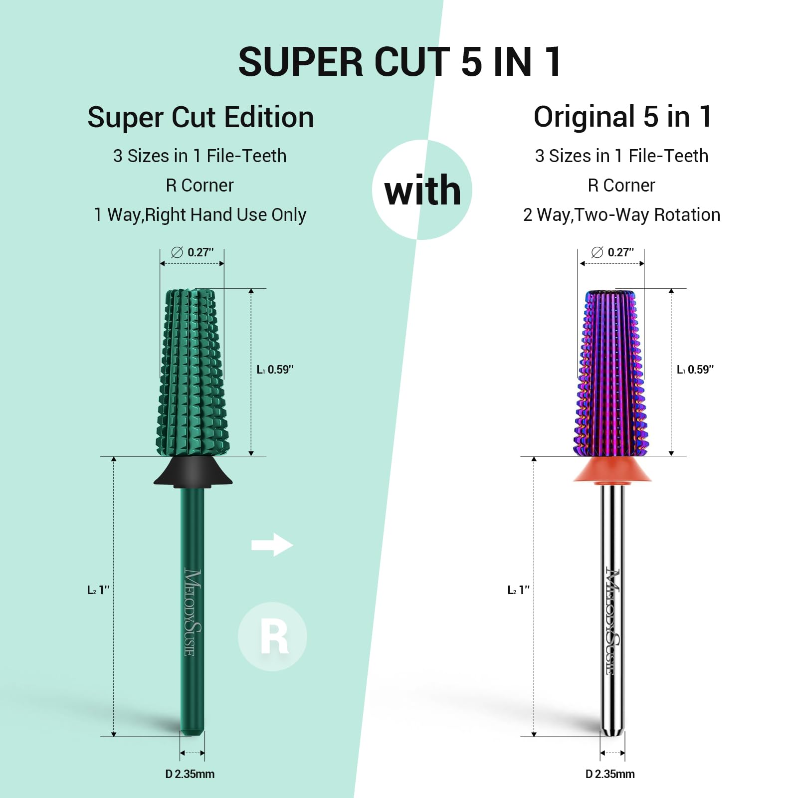 Melodysusie Super Cut Edition 5 In 1 Nail Drill Bits, 3/32 ' ' Carbide Tungsten Multi-Function Bits, Suitable For Manicure Pedic