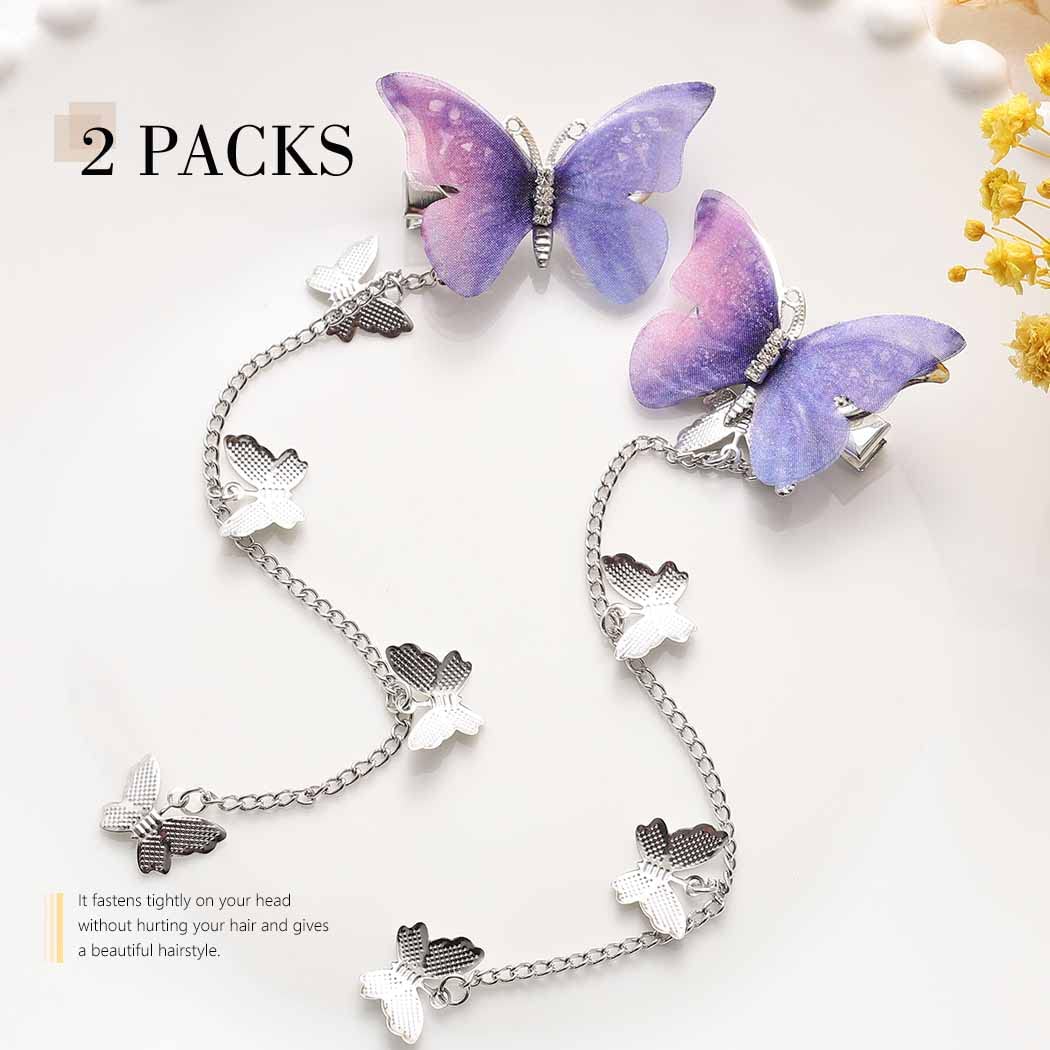 Bartosi Butterfly Hair Pins Purple Butterfly Hair Barrettes Tassel Hair Clips Cute Hanging Butterfly Hairpin Bobby Pins Hair Sty