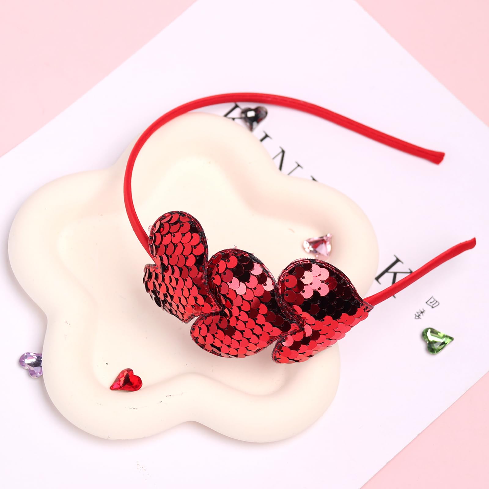 ZEYER Valentine's Day Headband Glitter Heart Hair Band Red Love Sequin Headband Girls Beauty Headdresses Romantic Hair Accessori