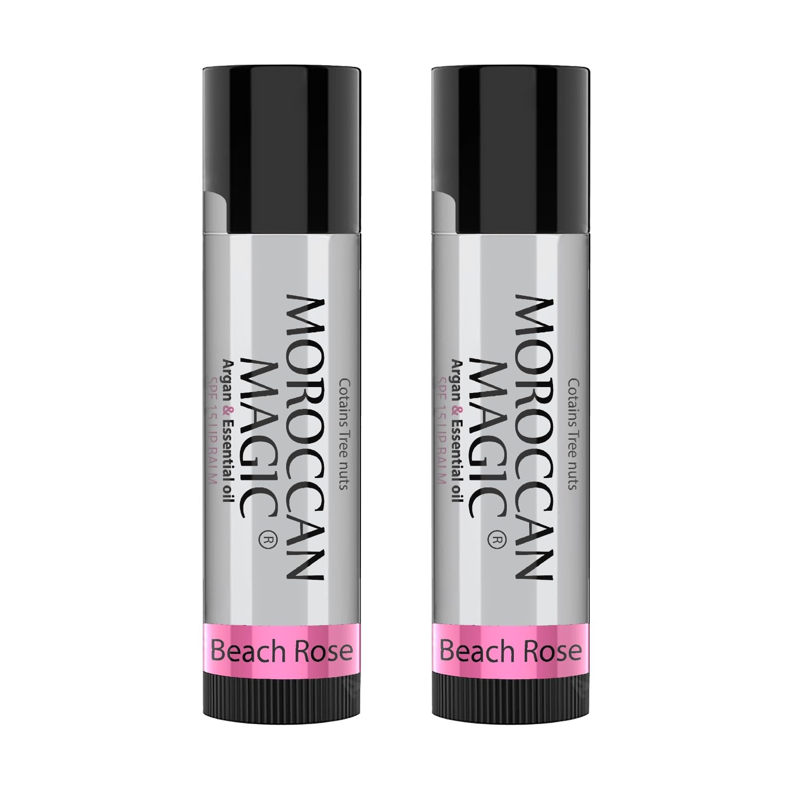 Moroccan Magic Beach Rose SPF 15 Lip Balm - Rose Vanilla | Argan Oil & Essential Oils | Family Owned | Cruelty Free | 2 Pack