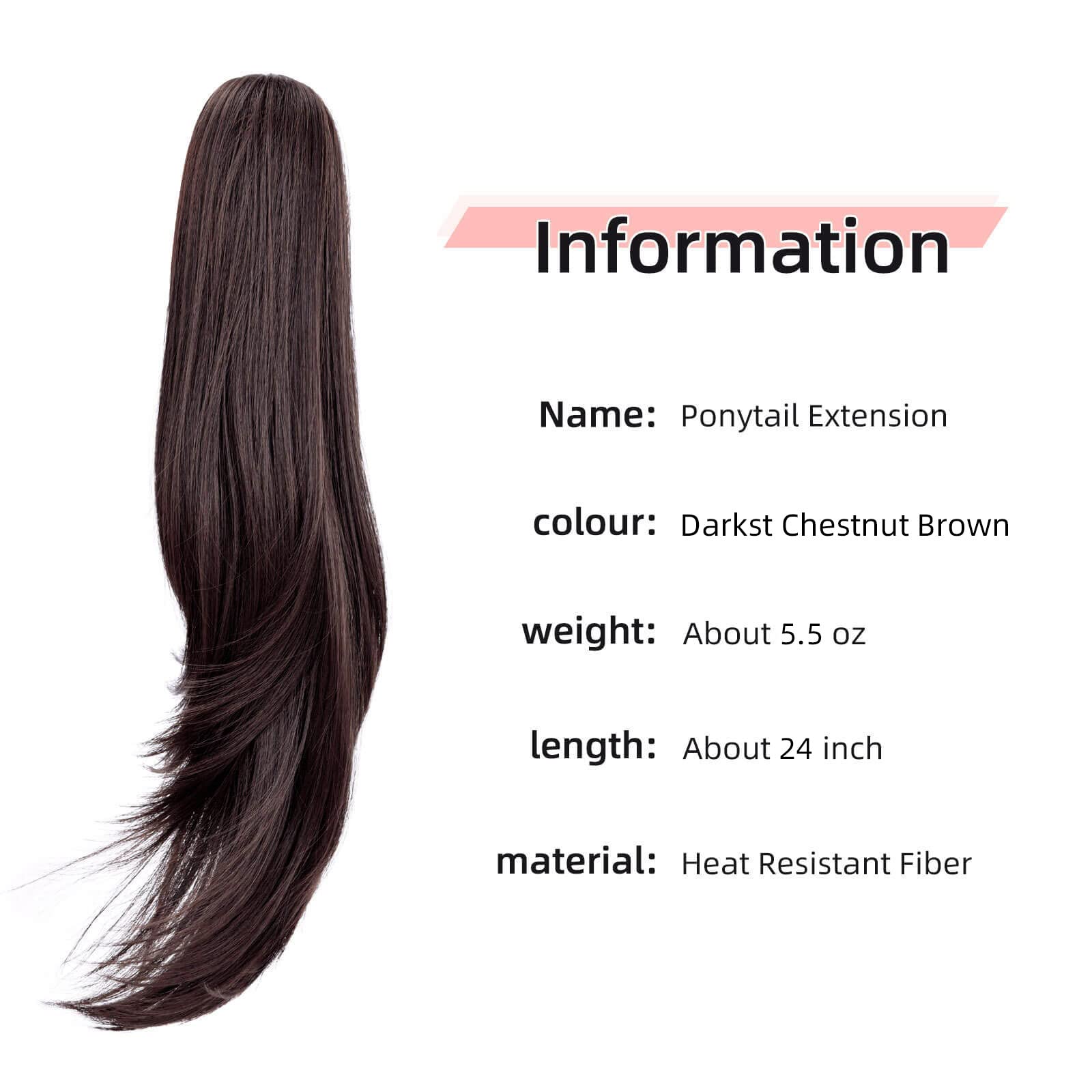 Heweicsy Ponytail Extension,Brown Hair Extension Ponytail 22'' Long Claw Hair Extension Synthetic Wavy Straight Hairpieces Ponyt