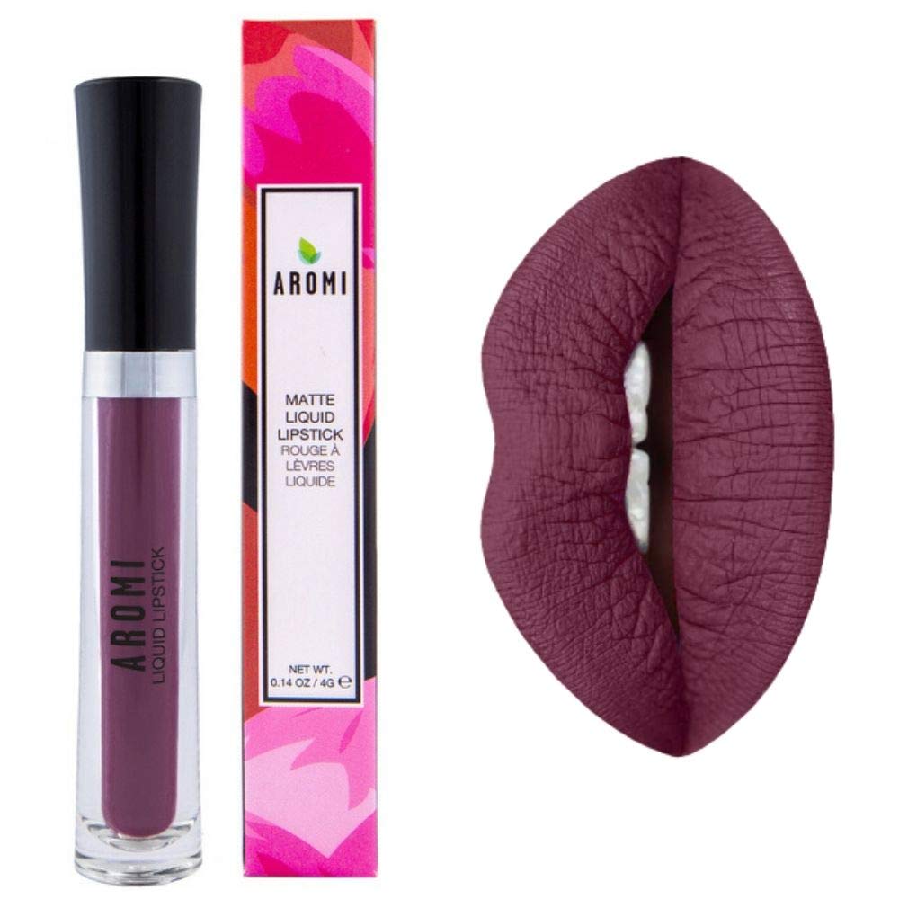 Aromi Black Cherry Matte Liquid Lipstick, Dark Plum Maroon Lip Color, Vegan And Cruelty-Free, Long-Lasting And Highly Pigmented