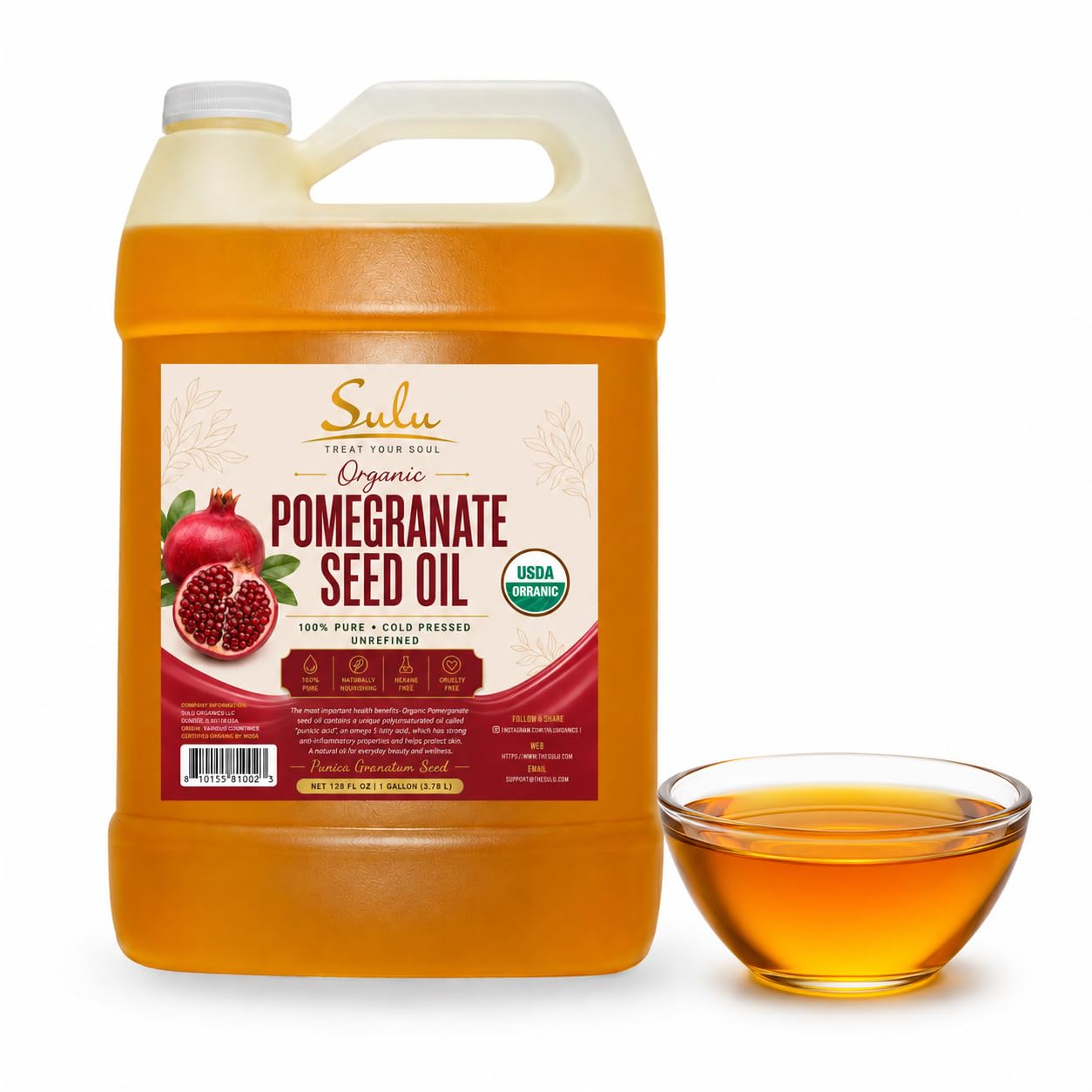 1 Gallon 100% Pure Organic Cold Pressed Virgin Pomegranate Seed Oil