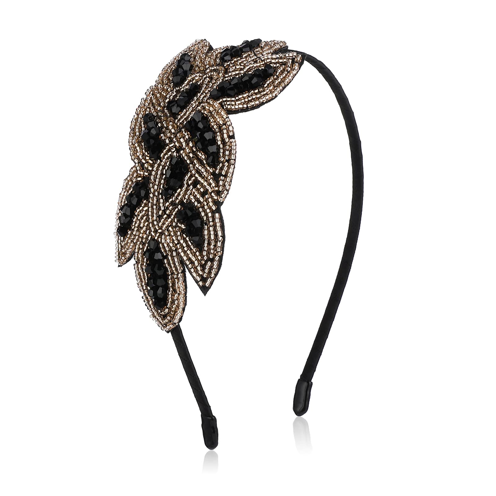 WLLHYF 1920s Headbands for Women Christmas Black Crystal Hairband Rhinestone Flapper Headpiece 20s Vintage Hair Valentines Acces