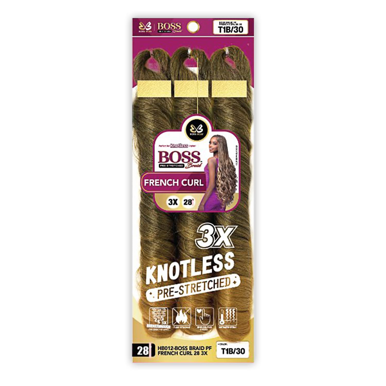 Bobbi Boss Boss Pre-Stretched Braids 3X Knotless French Curl Braiding Hair 28'' (1 Pack, 1)