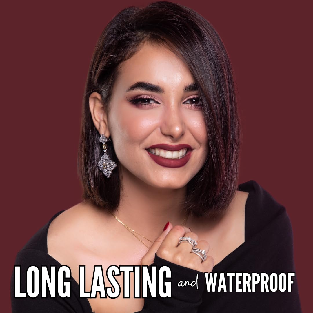 Mynena Burgundy Red Long-Lasting Matte Liquid Lipstick Intense Color Smudge-Proof & Waterproof Comfortable Hydrating Shea Butter