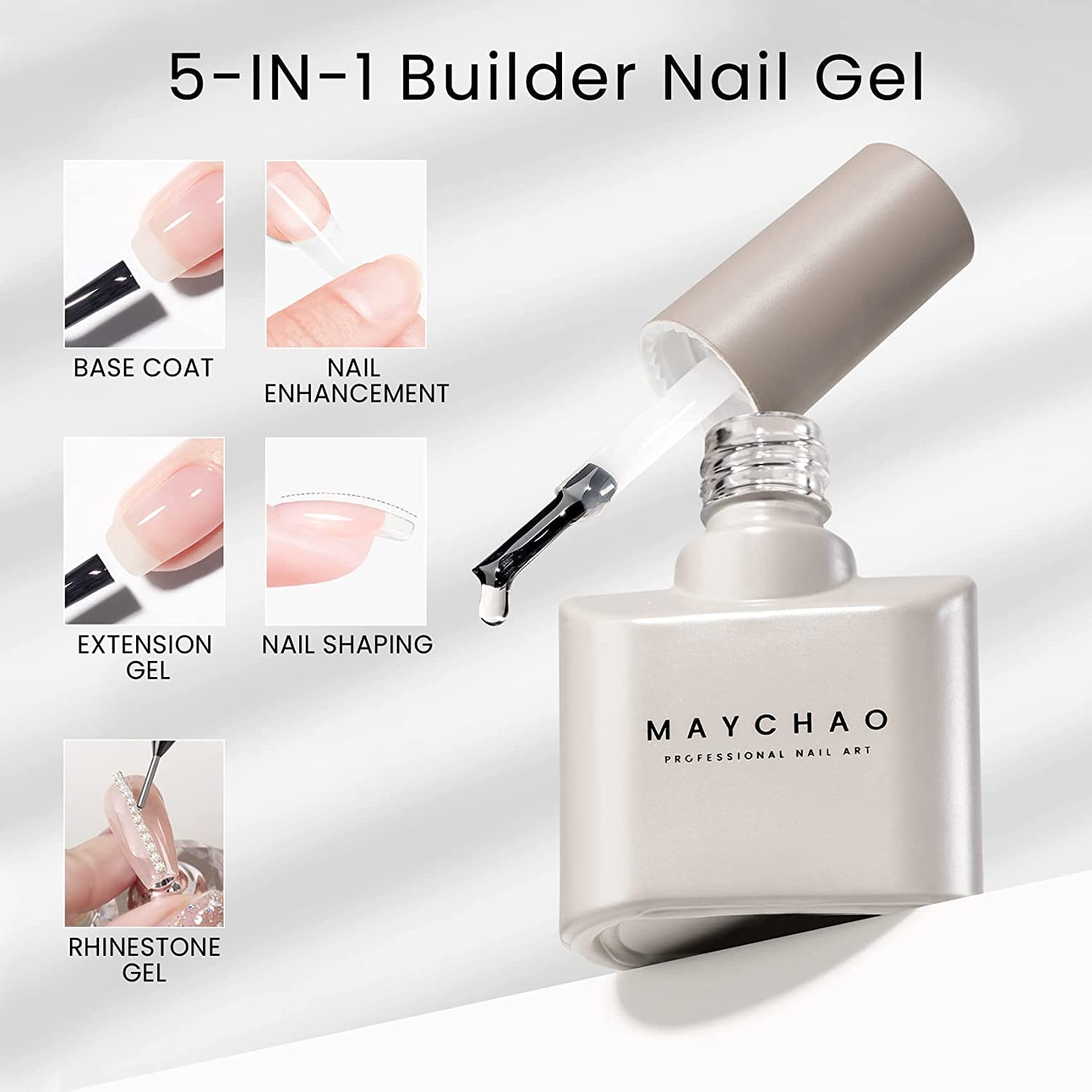 Maychao 15Ml Builder Nail Gel 5 In 1 Clear Builder Strengthener Gel Nail Polish For Nail Extension, Hard Gel Builder Base Gel Rh