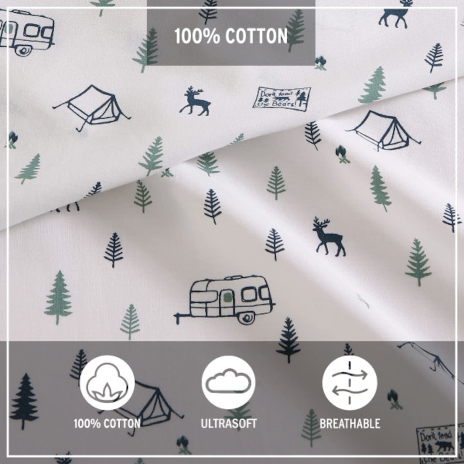 Eddie Bauer - Queen Sheets, cotton Percale Bedding Set, crisp  cool Home Decor (campout Dark Blue, 4 pieces, Queen)