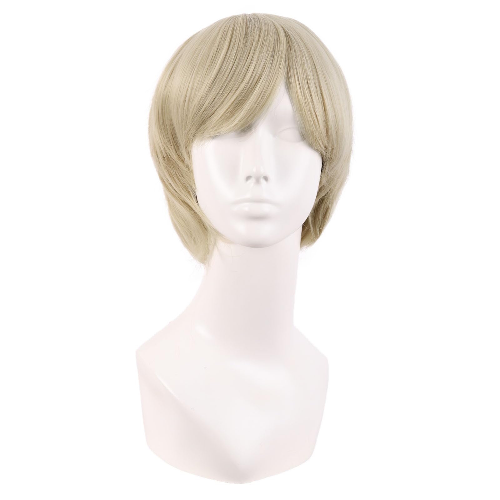MapofBeauty 10 Inch/25 cm Side Bangs High temperature fiber Fashion Men Short Straight Wig (Blonde)