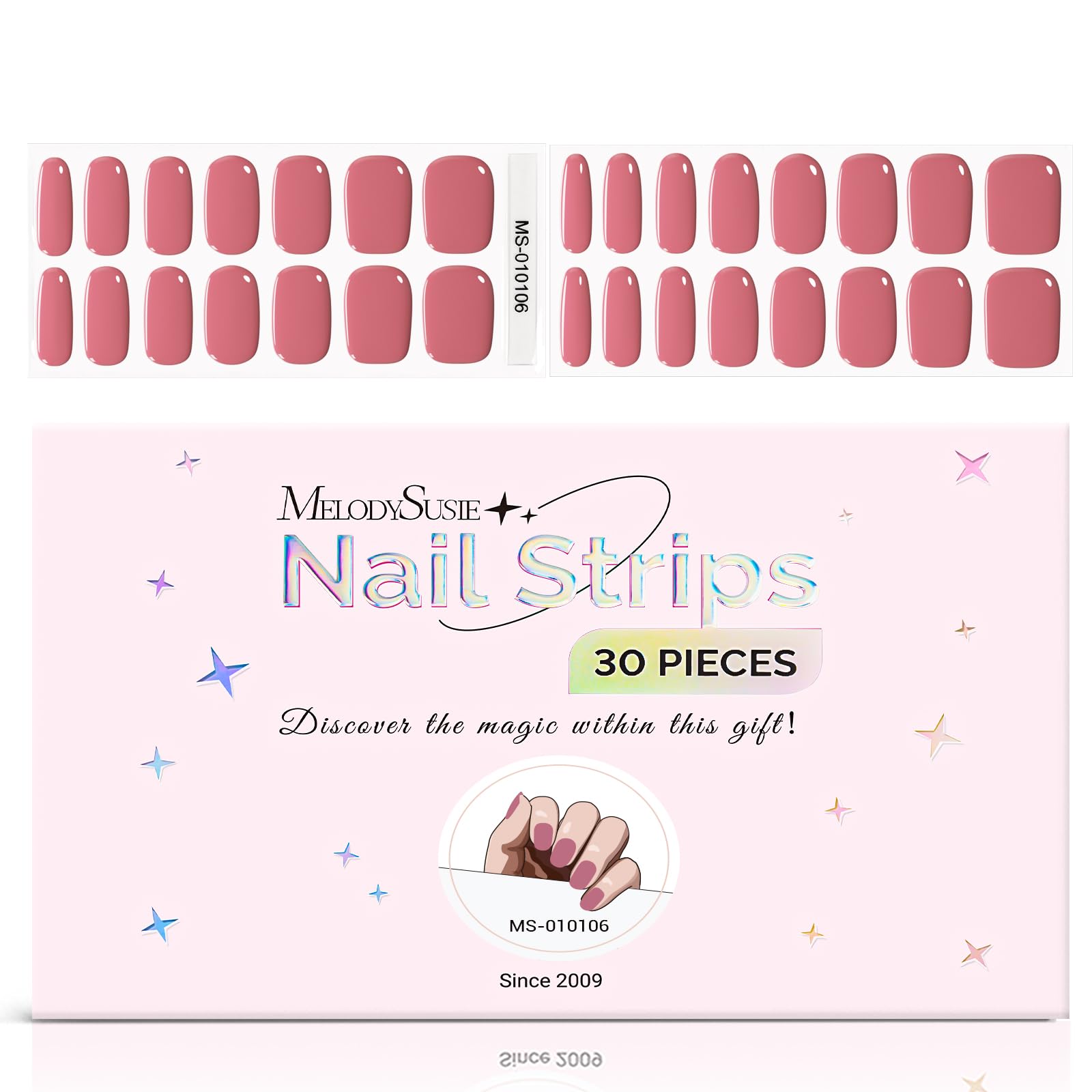 MelodySusie Semi Cured Gel Nail Strips, Rose Pink- Works with Any Nail Lamps, Salon-Quality, Long Lasting, Easy to Apply - Inclu