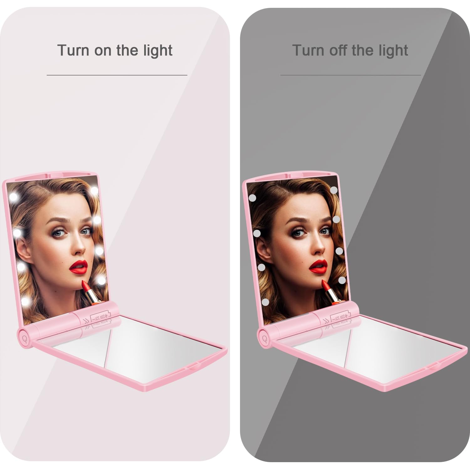 YUNYILAN Compact Makeup Mirror, LED Lighted Makeup Mirror, Handheld & Portable for Travel & On The go (Pink-B)