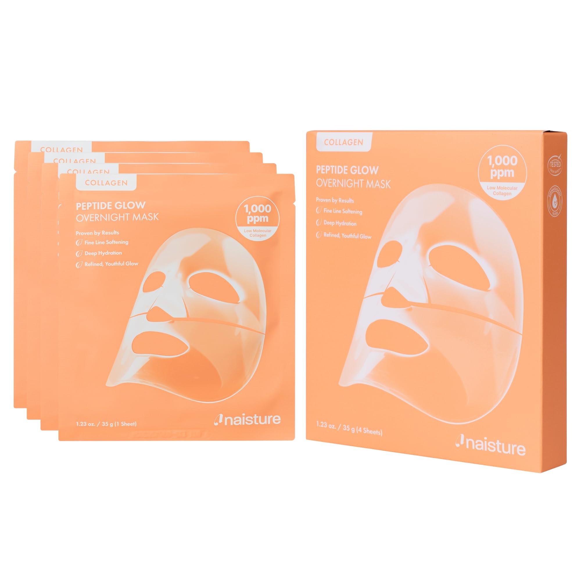 Naisture Collagen Peptide Glow Overnight Gel Mask Set  Firming, Hydrating KBeauty Hydrogel Mask for Glass Skin, Plumping & Rad