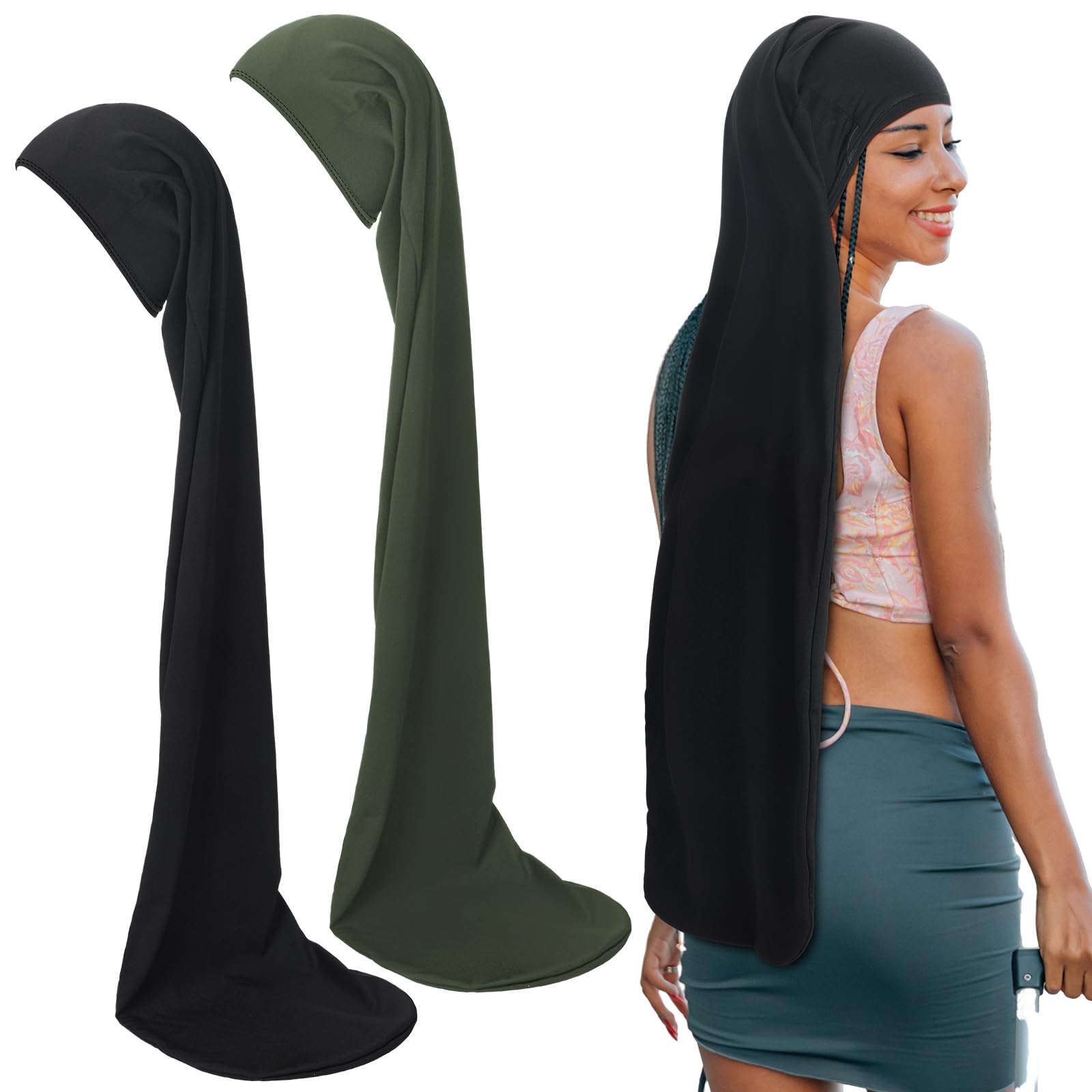Twistover 2 Pcs Jumbo Dreadlock Cap Hair Dreads Head Wrap Dreadlock Wraps for Dreads Hair Accessories for Men Women Sleeping (Bl